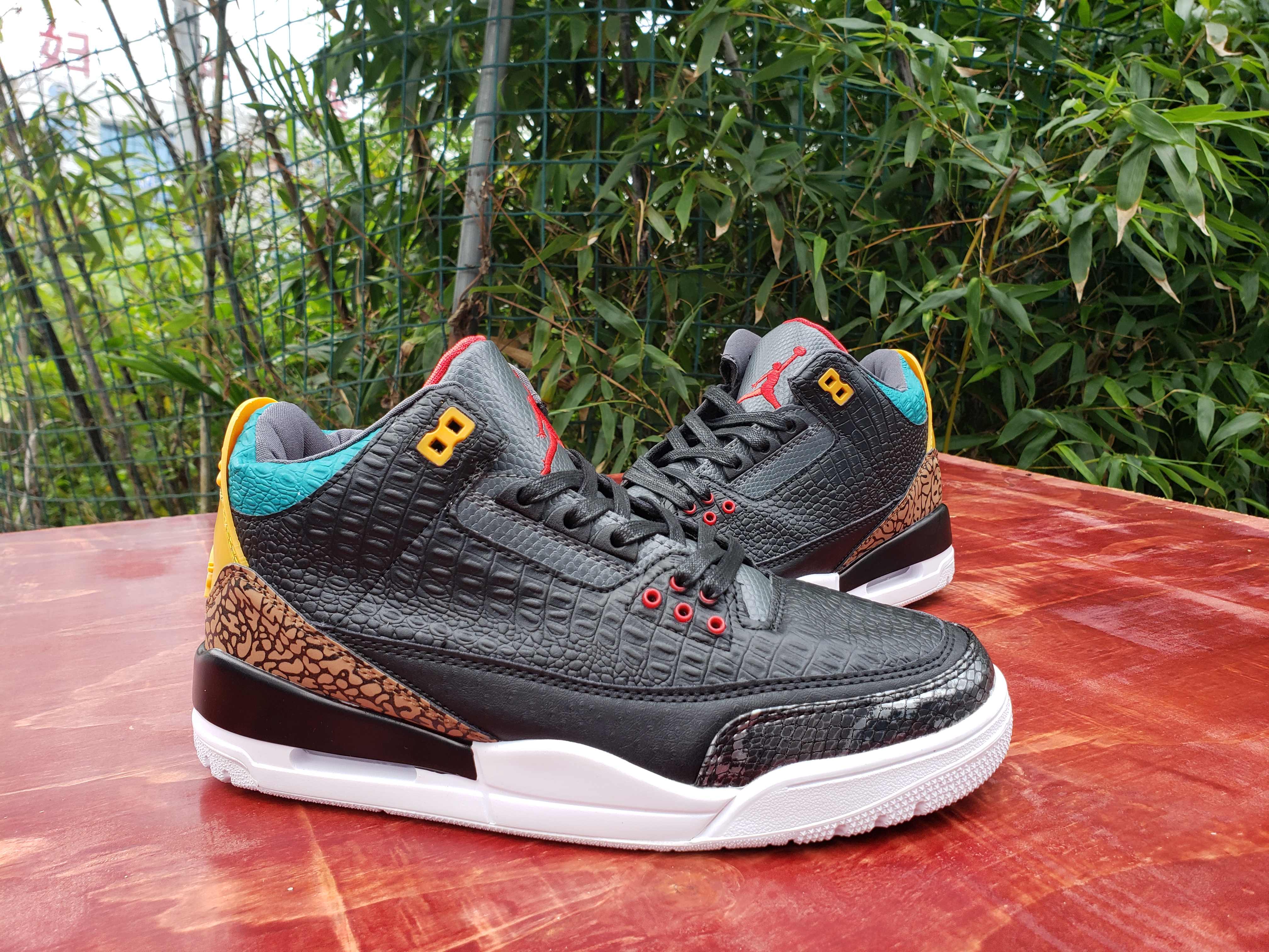 2020 Air Jordan 3 Retro Crocodile Black Red Yellow Blue Shoes